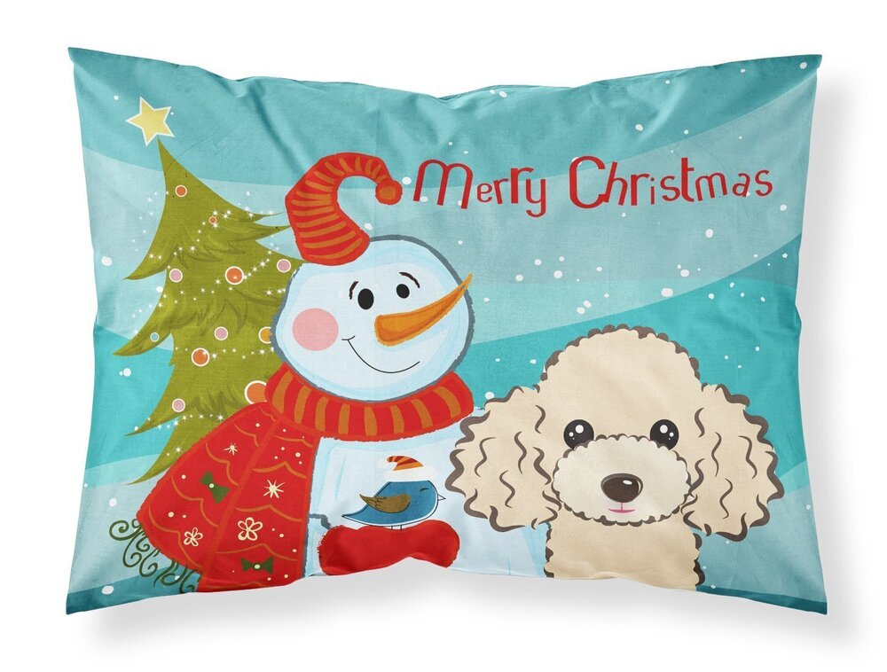 9644 BB1878PILLOWCASE Snowman with Buff Poodle Fabric Standard Pillowcase